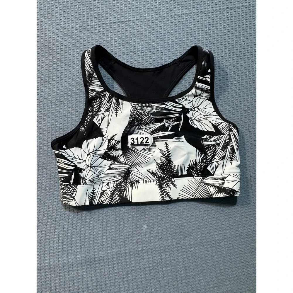 Medley Swim Bra Womens XS Black White Tropical Print Racerback Bikini Top